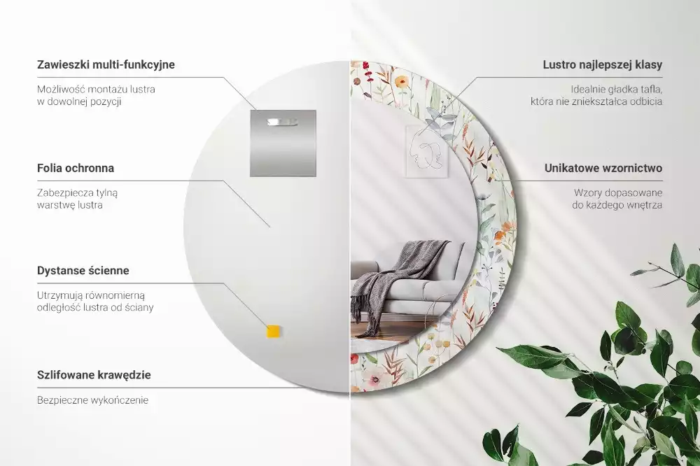 Espejo redondo con decoración flores silvestres