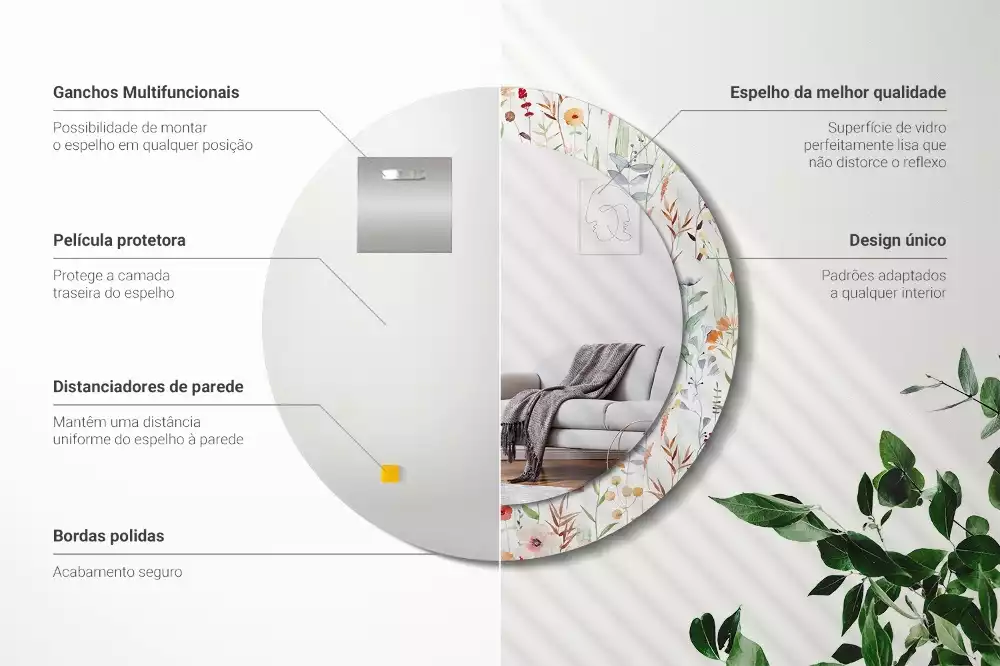 Espejo redondo con decoración flores silvestres