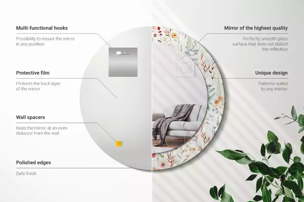 Espejo redondo con decoración flores silvestres