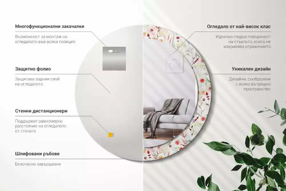 Espejo redondo con decoración flores silvestres