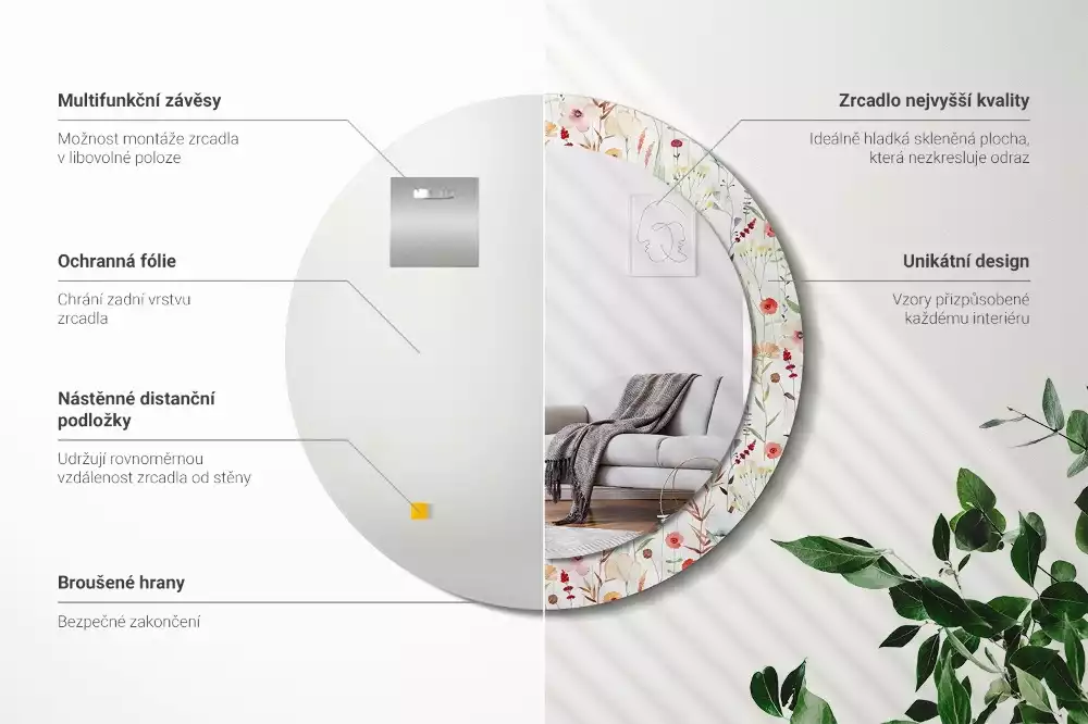 Espejo redondo con decoración flores silvestres