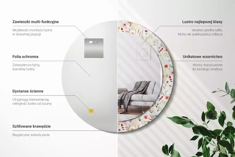 Espejo redondo con decoración flores silvestres