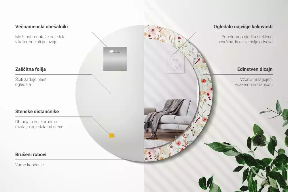 Espejo redondo con decoración flores silvestres