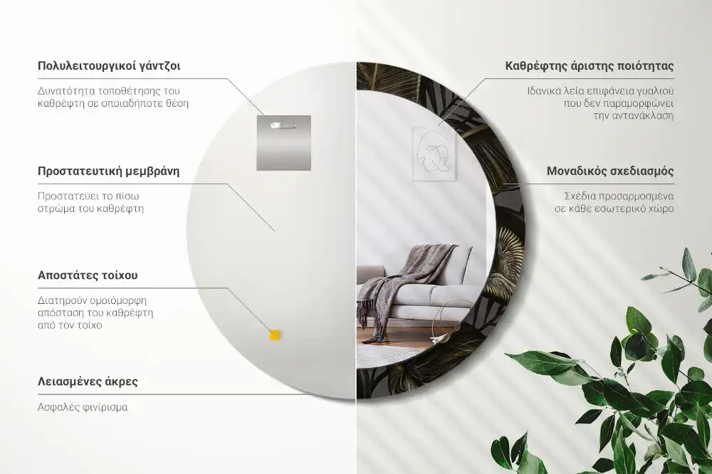 Espejo redondo estampado flores de hibisco