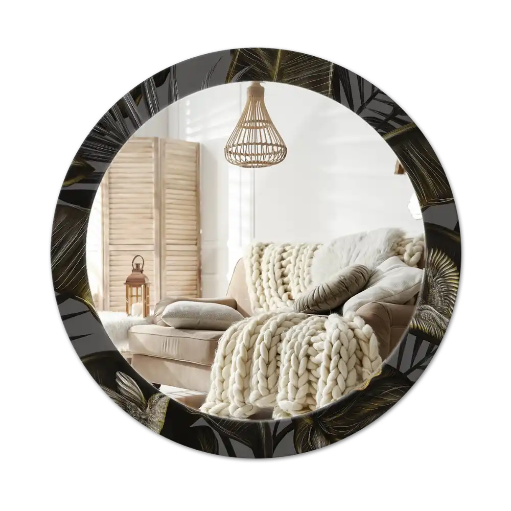 Espejo redondo estampado flores de hibisco