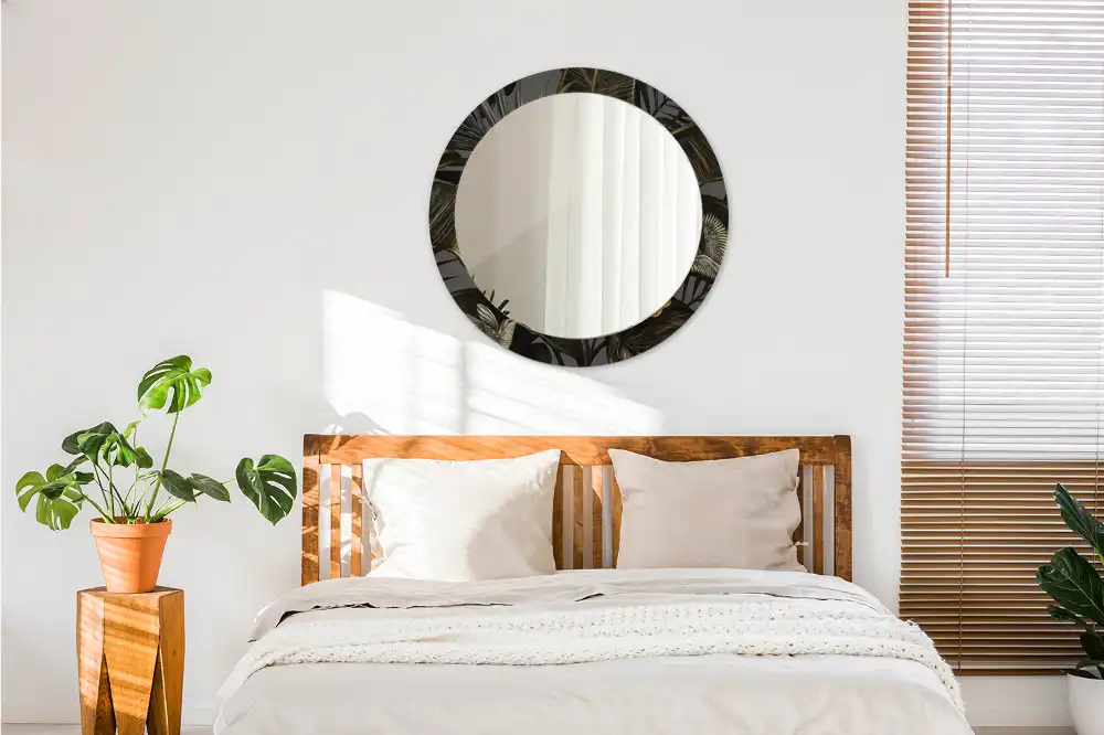 Espejo redondo estampado flores de hibisco