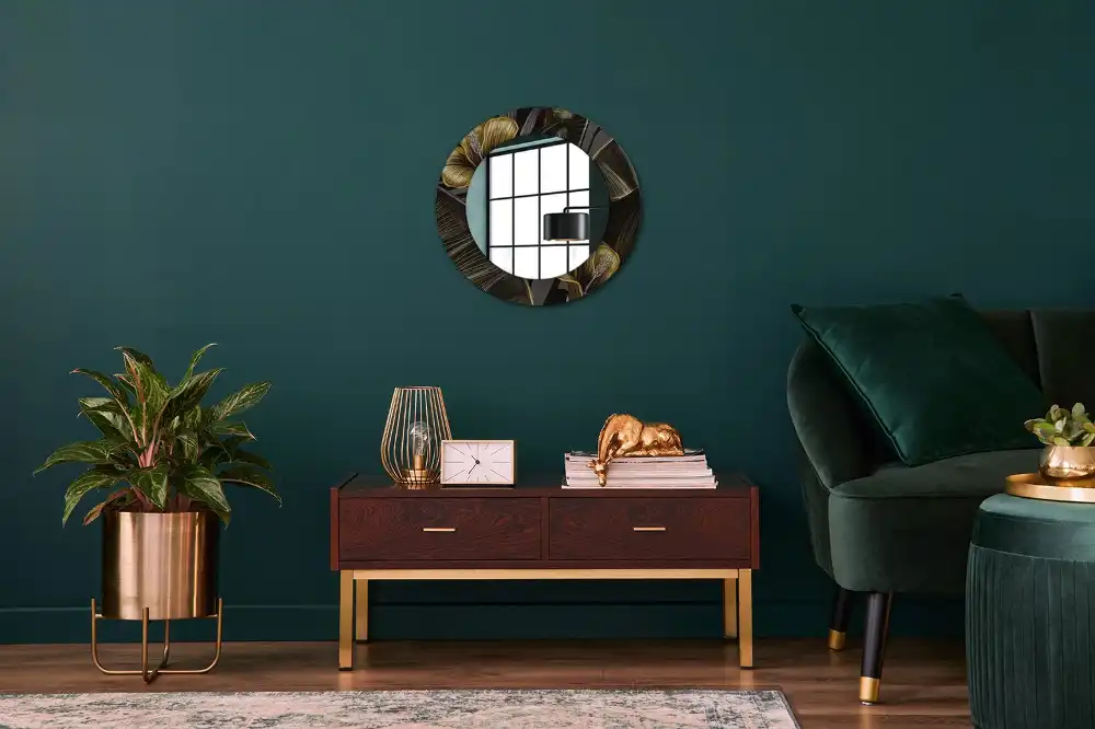 Espejo redondo estampado flores de hibisco