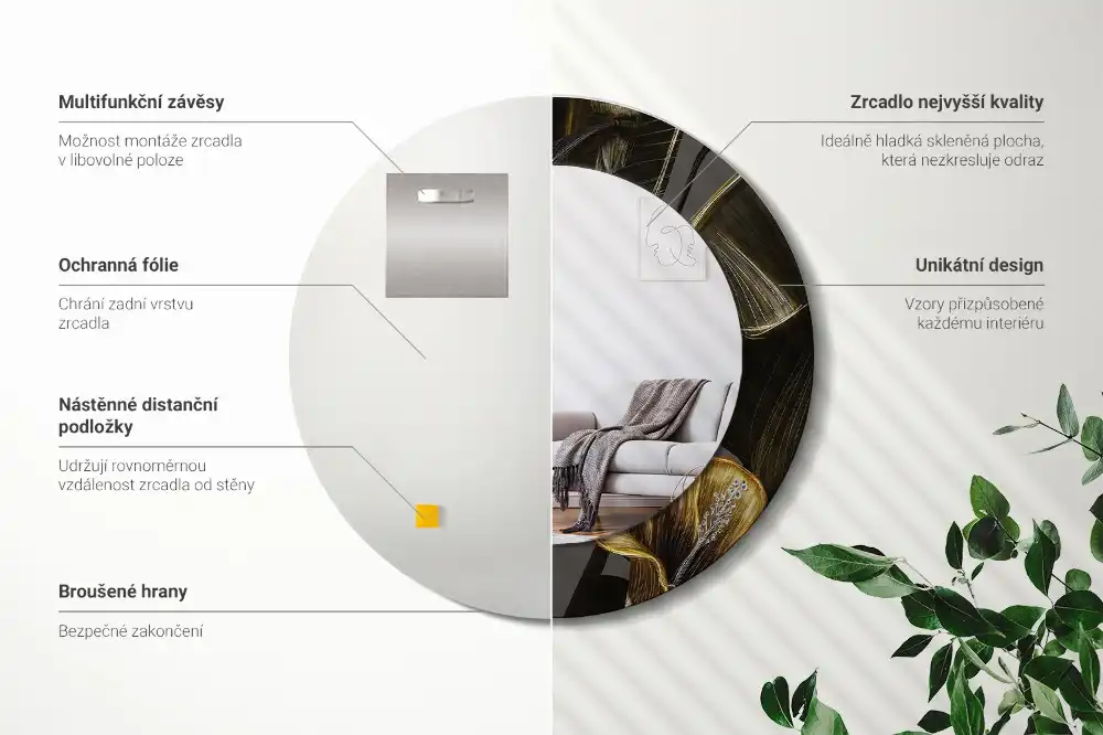 Espejo redondo estampado flores de hibisco