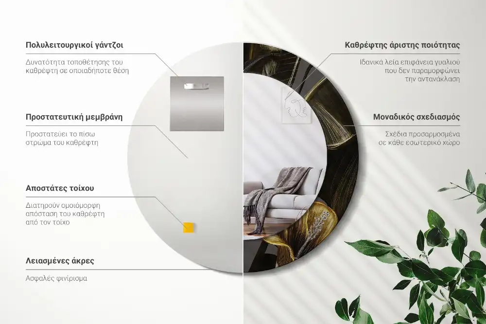 Espejo redondo estampado flores de hibisco