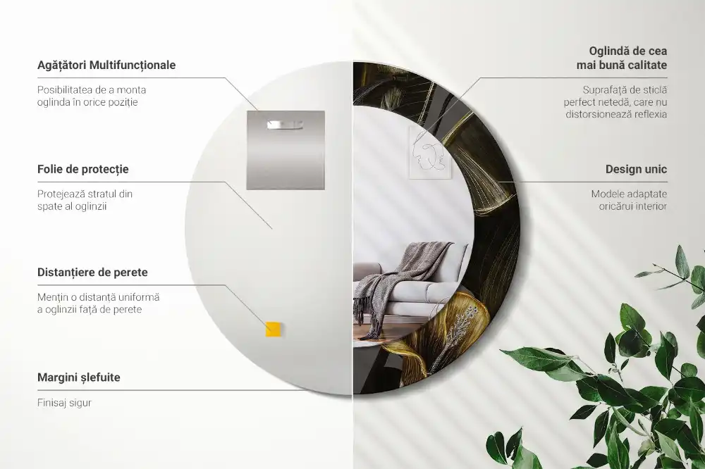 Espejo redondo estampado flores de hibisco