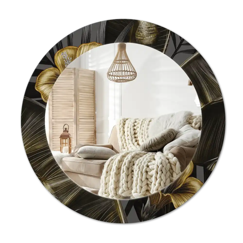 Espejo redondo estampado flores de hibisco