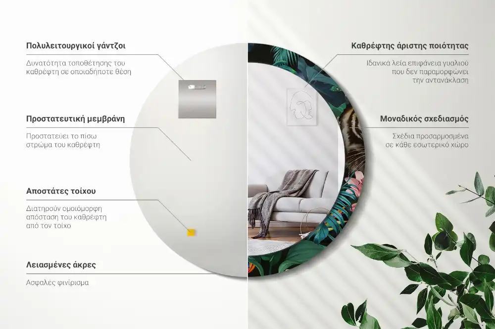 Espejo redondo impreso Jungla vintage