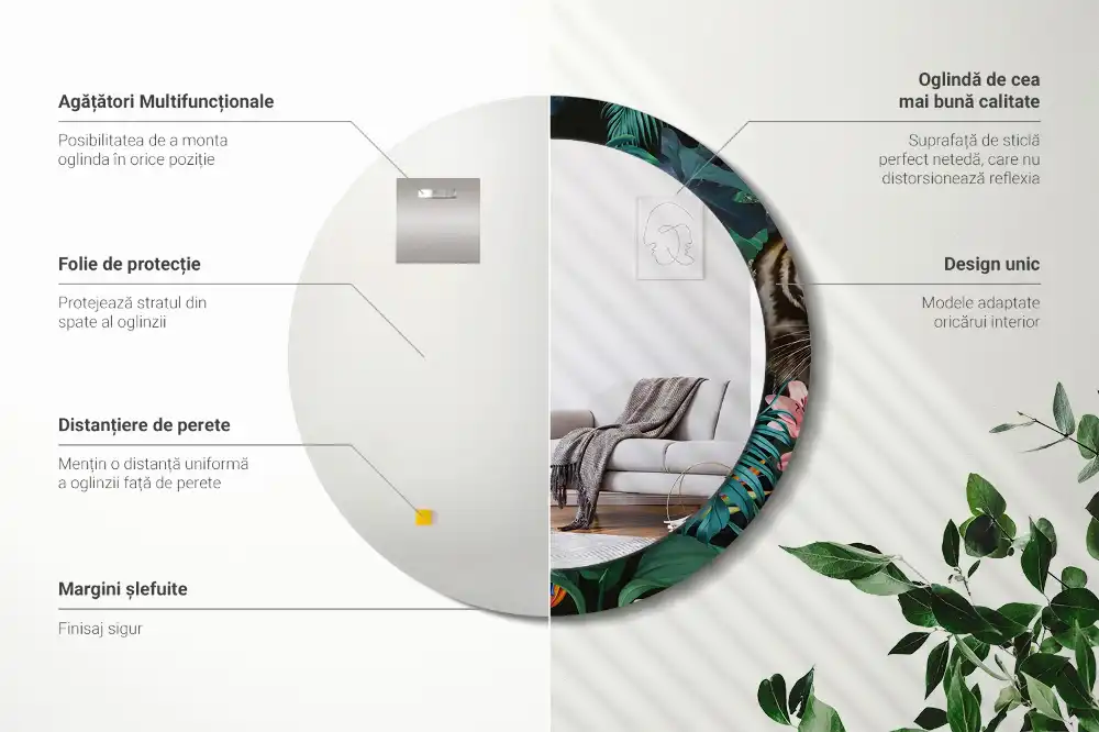 Espejo redondo impreso Jungla vintage