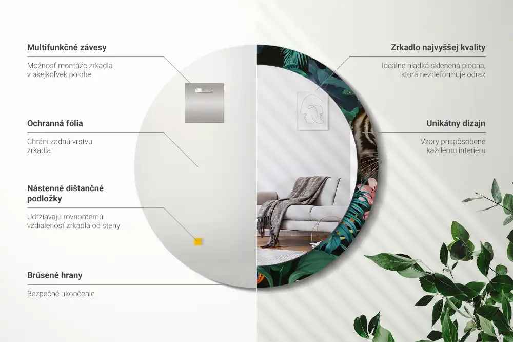 Espejo redondo impreso Jungla vintage