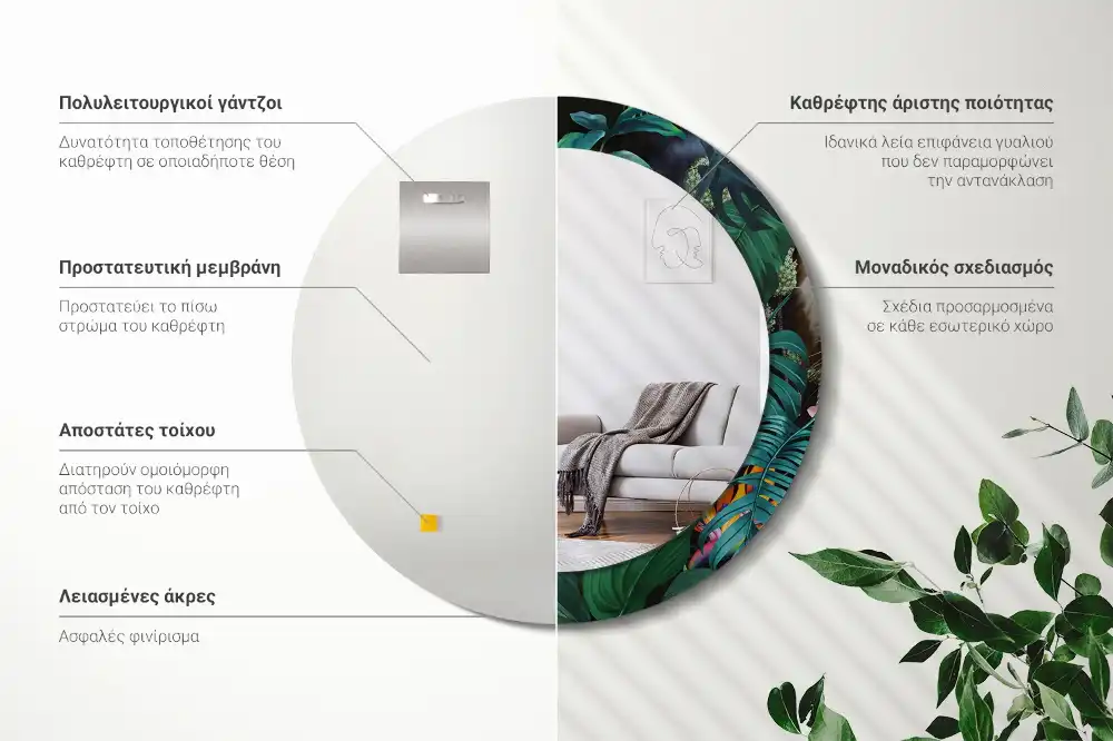 Espejo redondo impreso Jungla vintage