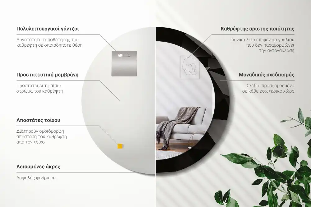 Espejo redondo con decoración Negro abstracto