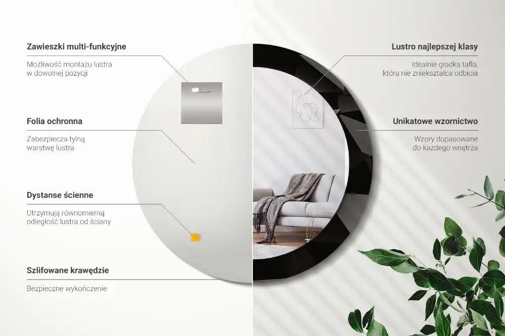 Espejo redondo con decoración Negro abstracto