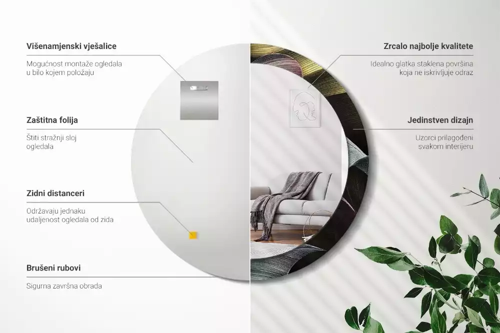 Espejo redondo con decoración Hojas tropicales oscuras