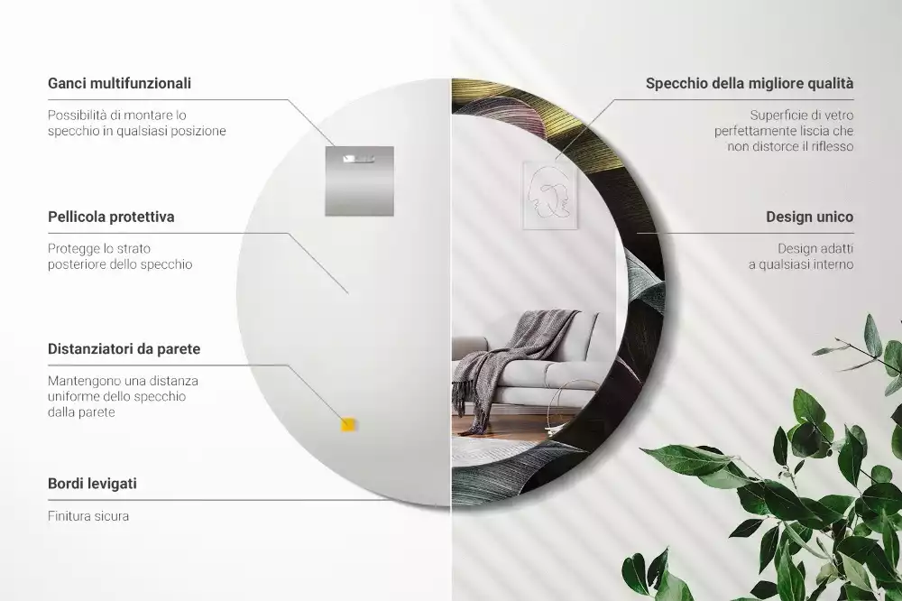 Espejo redondo con decoración Hojas tropicales oscuras