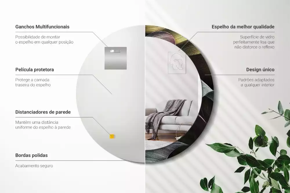 Espejo redondo con decoración Hojas tropicales oscuras