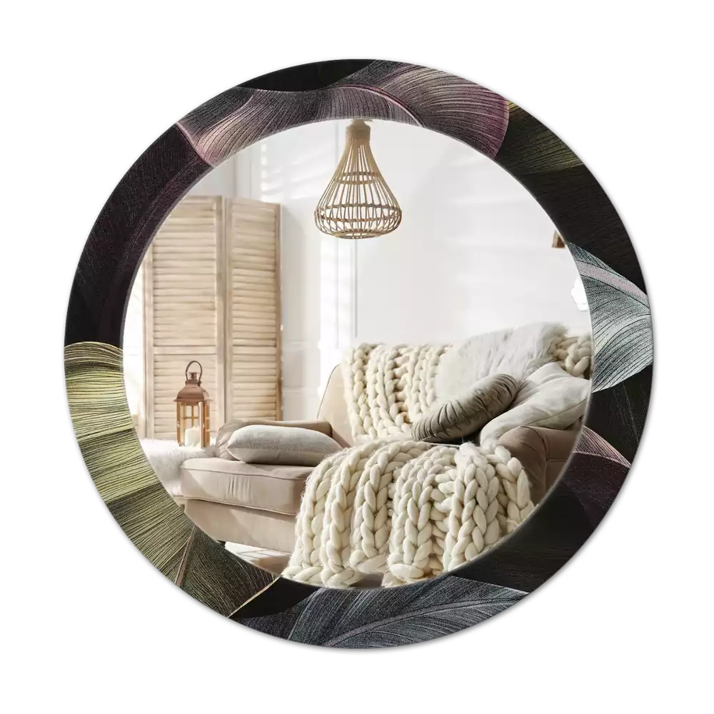 Espejo redondo con decoración Hojas tropicales oscuras