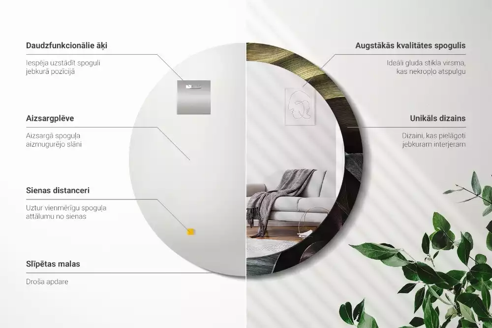 Espejo redondo con decoración Hojas tropicales oscuras