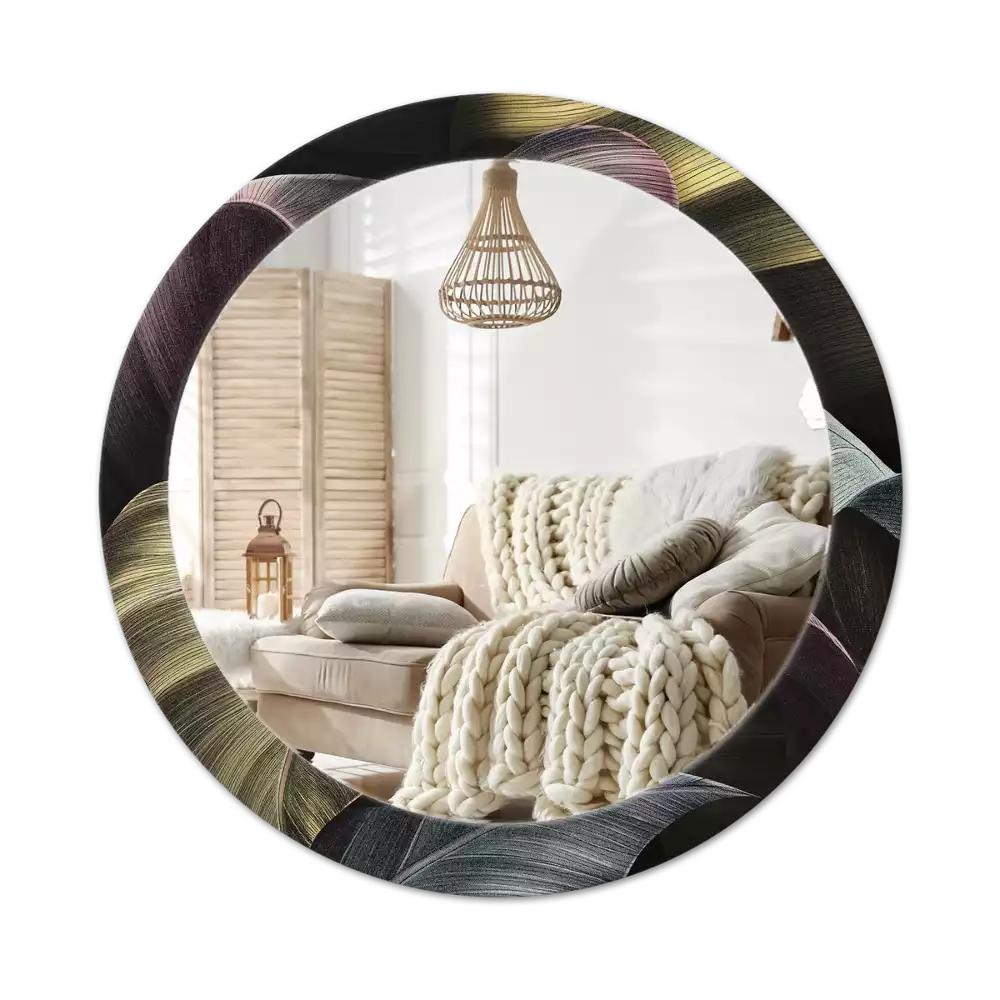 Espejo redondo con decoración Hojas tropicales oscuras