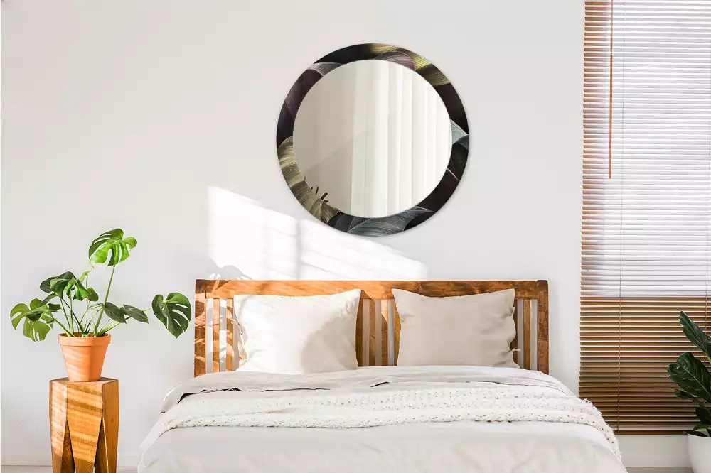 Espejo redondo con decoración Hojas tropicales oscuras