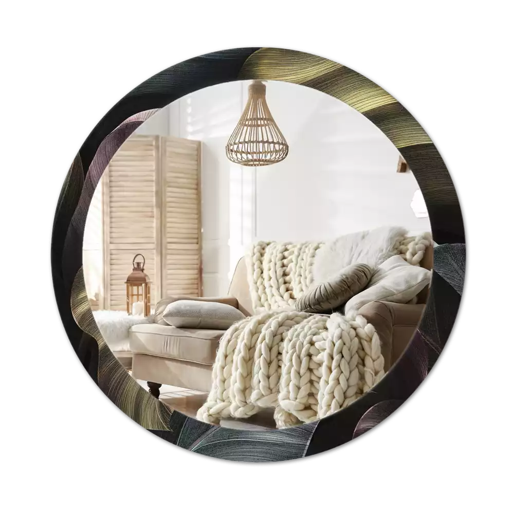 Espejo redondo con decoración Hojas tropicales oscuras