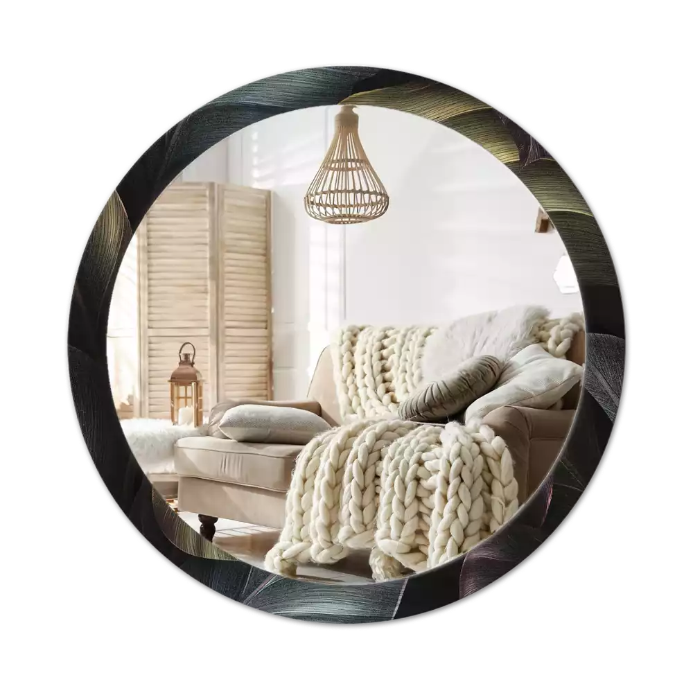 Espejo redondo con decoración Hojas tropicales oscuras