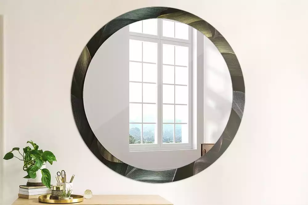Espejo redondo con decoración Hojas tropicales oscuras