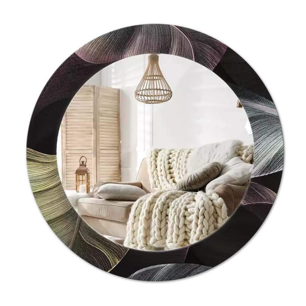 Espejo redondo con decoración Hojas tropicales oscuras