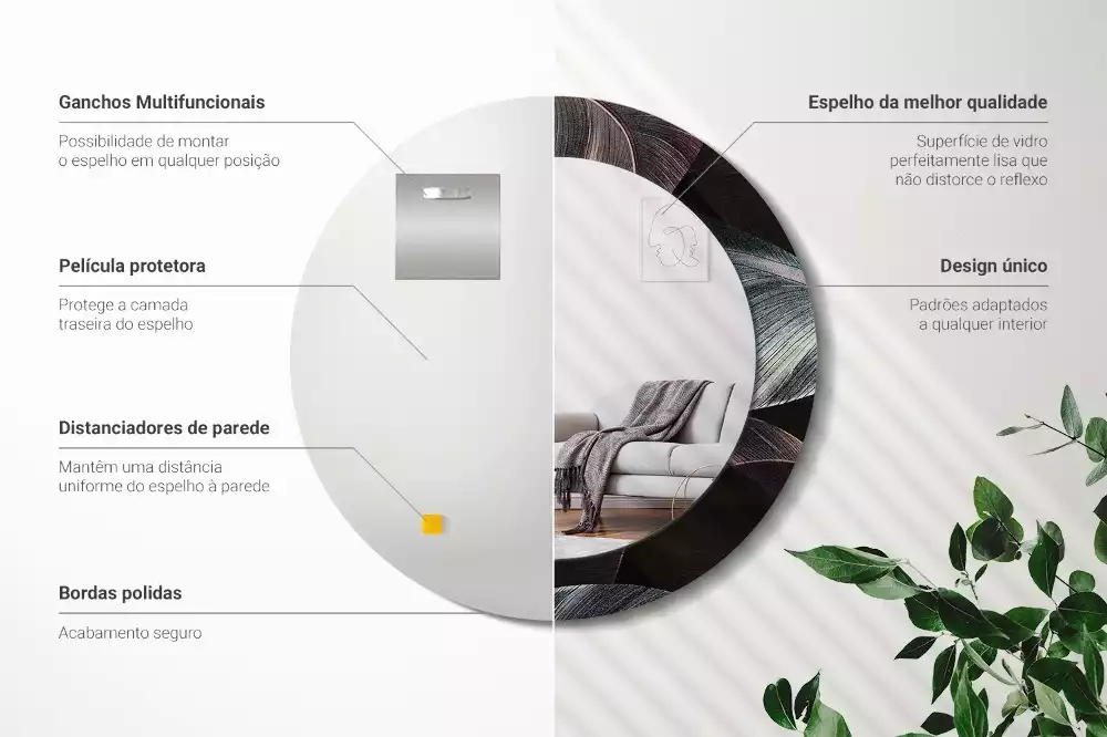 Espejo redondo con decoración Hojas tropicales oscuras