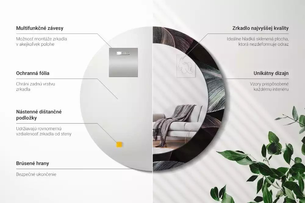 Espejo redondo con decoración Hojas tropicales oscuras