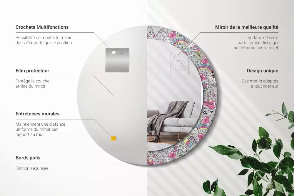 Espejo redondo impreso Panda unicornio