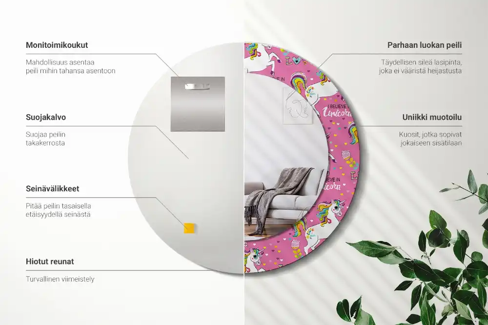 Espejo redondo estampado Unicornio mágico