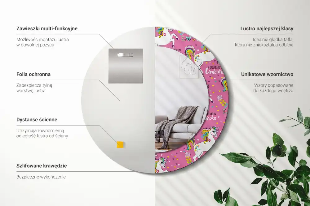 Espejo redondo estampado Unicornio mágico