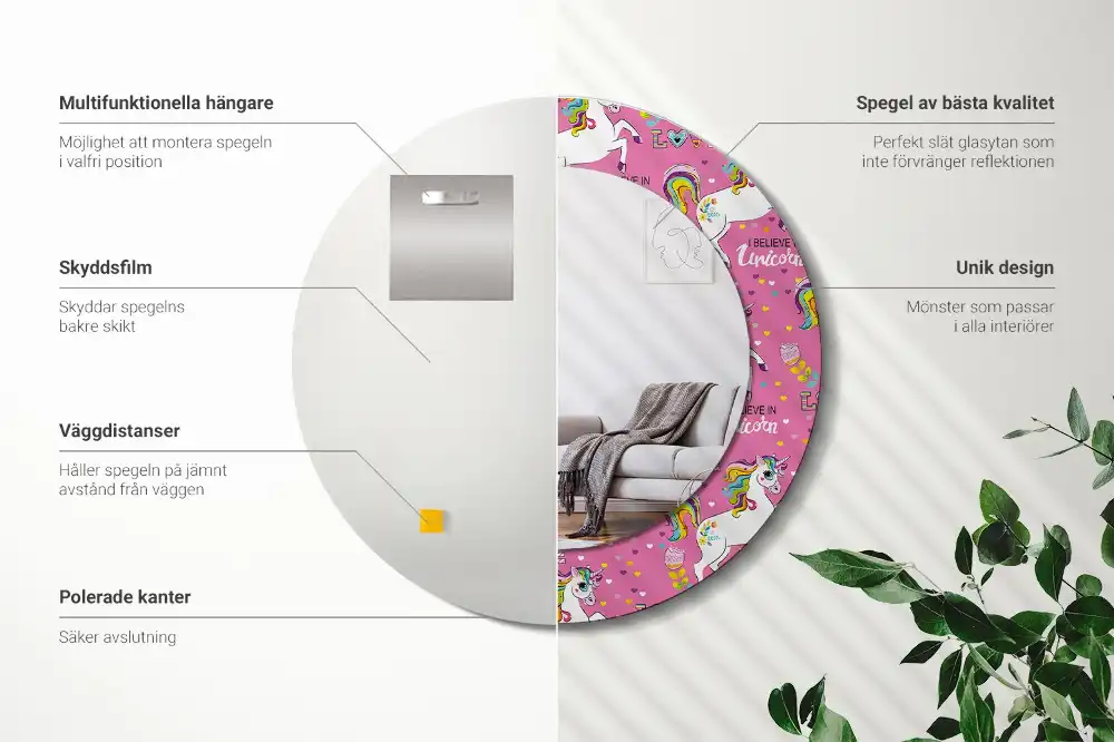 Espejo redondo estampado Unicornio mágico