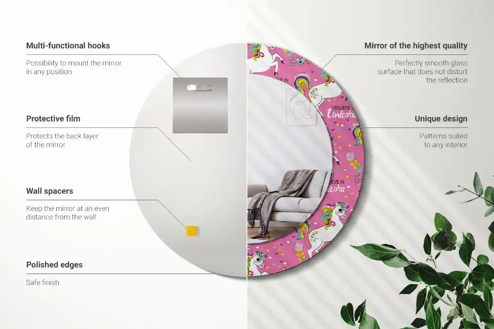 Espejo redondo estampado Unicornio mágico