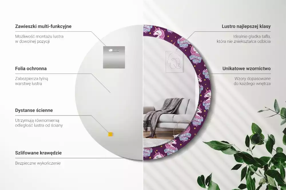 Espejo redondo impreso Unicornio estrella