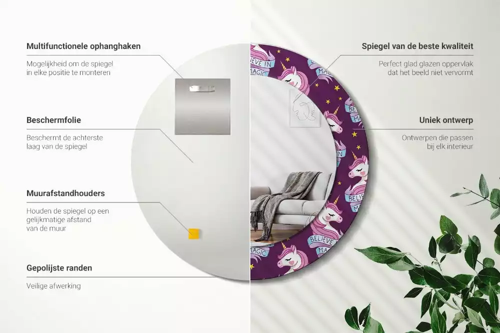 Espejo redondo impreso Unicornio estrella