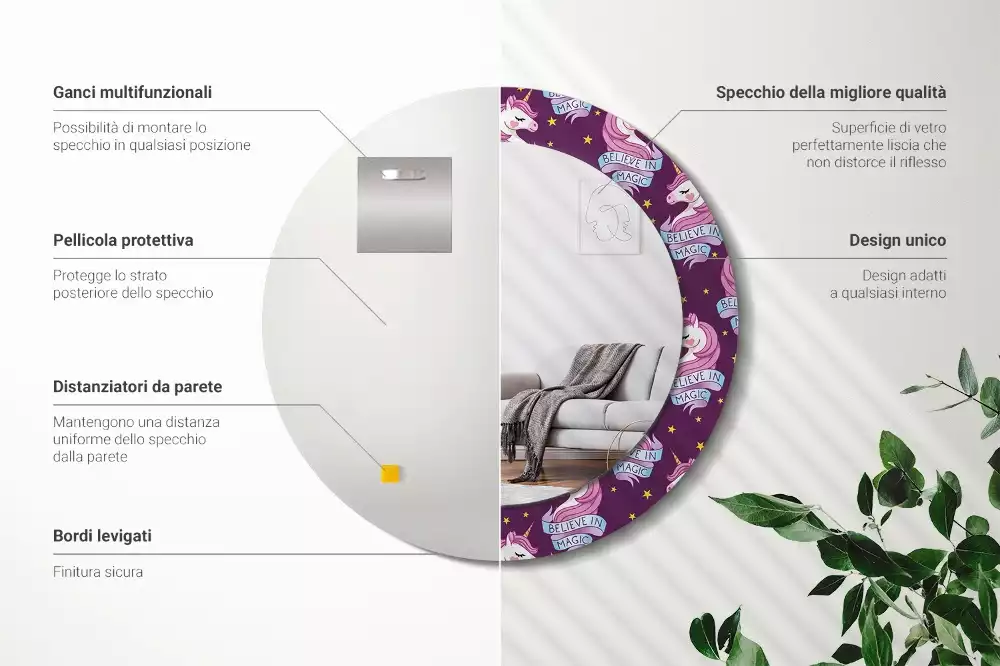 Espejo redondo impreso Unicornio estrella