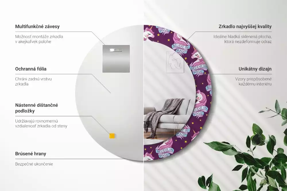 Espejo redondo impreso Unicornio estrella