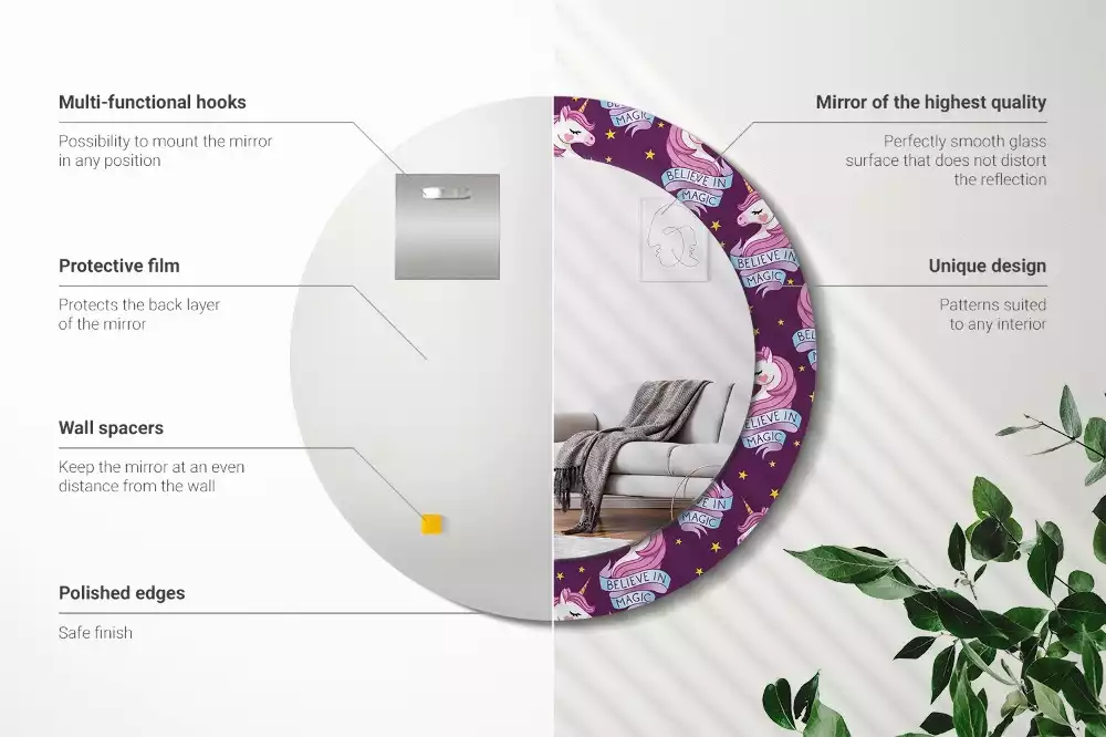 Espejo redondo impreso Unicornio estrella