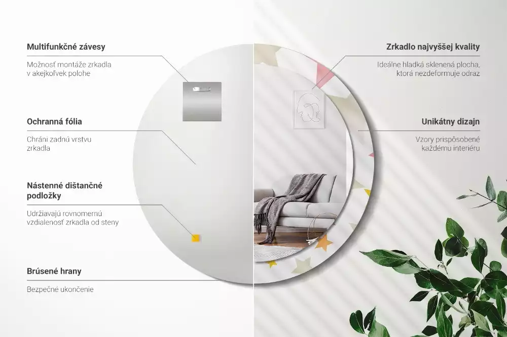 Espejo redondo estampado Estrellas pastel