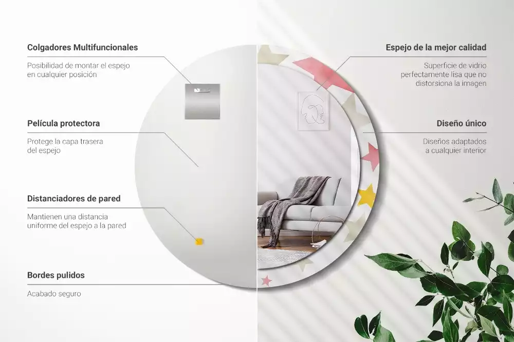 Espejo redondo estampado Estrellas pastel