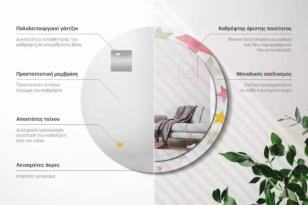 Espejo redondo estampado Estrellas pastel