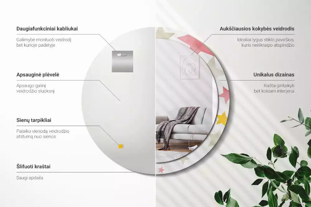 Espejo redondo estampado Estrellas pastel