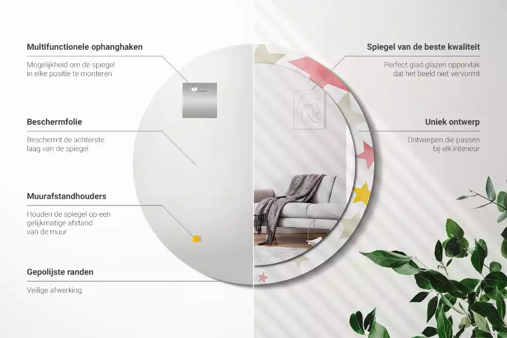 Espejo redondo estampado Estrellas pastel