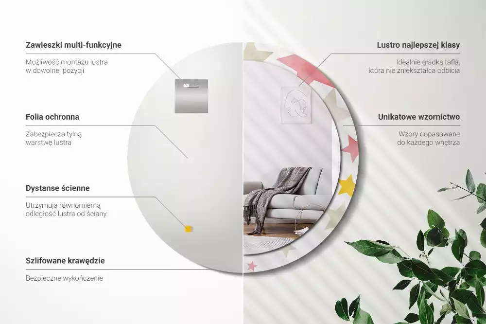 Espejo redondo estampado Estrellas pastel